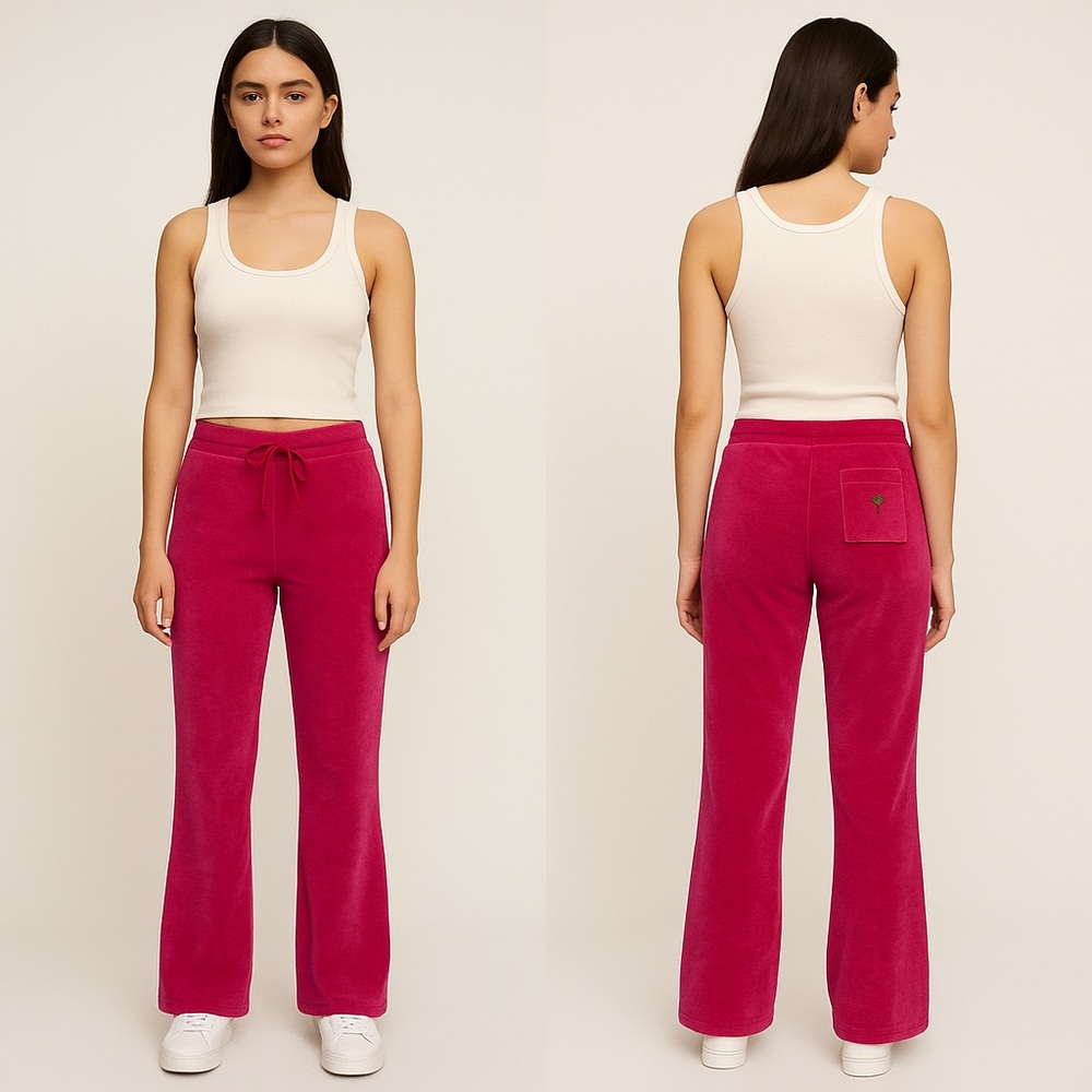 Lilly Pulitzer Hot Pink Velour Drawstring Waist Track Pants Sz. S